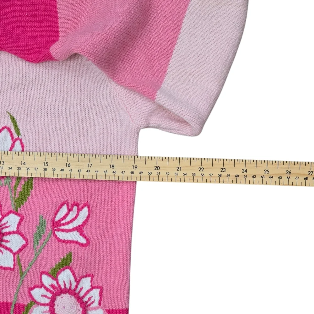 *VTG/NWT* STORYBOOK KNITS Vtg Pink Floral Cardigan, Pink Floral Knit Sweater - Picture 6 of 12